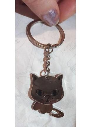 Брелок на ключи металл котик кошка серебристый металл милый туловище как бы подвижно3 фото