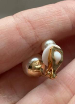 Красиві відеокліпи (без проколу) сережки золотого металу дві перлини пр-во корея7 фото