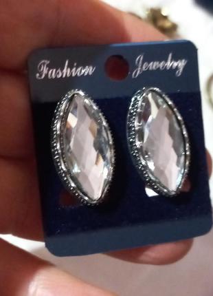 Кліпси сережки сережки (без проколювання) сріблястий метал пр-во корея овал камінь