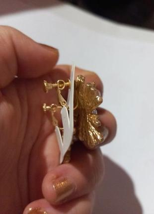 Клипсы серьги сережки (без прокола) золотистый металл пр-во корея лучи солнышки жемчуг7 фото