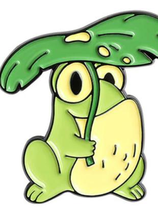 Брошка- брошка значок пін метал зелений жаба тримає лист латаття