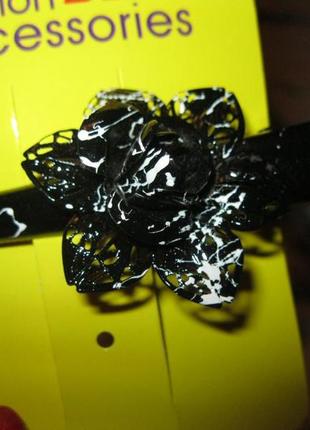 Шпилька уточка заколка длинная черно-белая цветок металл1 фото