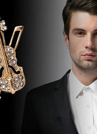 Музична брошка, золотистий метал, каміння-сорочка, музика