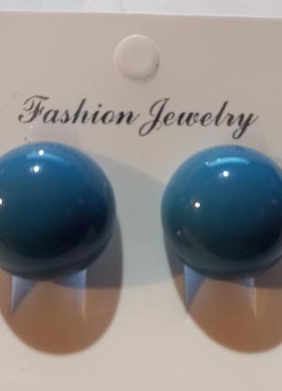 Клипсы (без прокола) серьги сережки голубой пластик круглые простые красиво очень обьемные