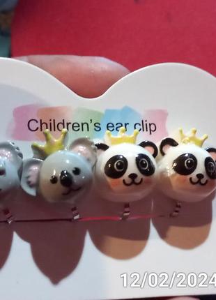 Дитячі кліпси (без проколювання) сережки панди та коала