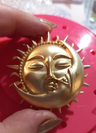 Брошка брошка сонце сонечко місяць золотистий метал