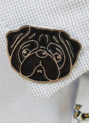 Брошь брошка значок пин эмаль металл собака мордочка мопс