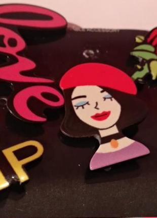 Брошь брошка пин акрил(пластик) значок 5шт набором роза помада девушка vip