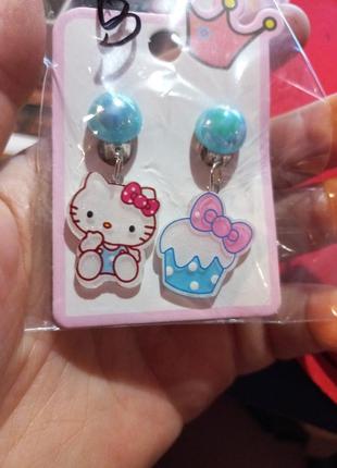 Дитячі кліпси сережки сережки (без проколювання) для принцеси кішка котик кітті hello kitti