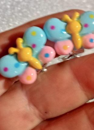 Детские клипсы (без прокола) серьги сережки пластик бабочки