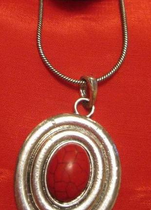 Колье цепочка подвеска под серебро красный камень