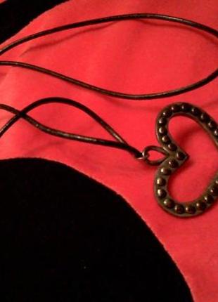 Підвіска серця на шнурку чорне розкішне намисто2 фото
