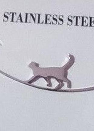 Кулон підвіска з ланцюжком кішка, що йде, сріблястий метал кольє біжутерія