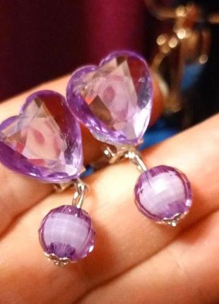 Дитячі кліпси сережки сережки (без проколювання) метал-пластик фіолетове серце