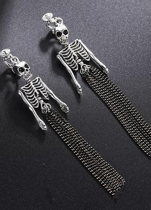 Довгі кліпси сережки сережки (без проколювання) сріблястий метал скелети ghenst хелловін