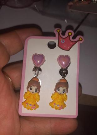 Детские клипсы серьги сережки (без прокола) для принцессы куколка пластик2 фото
