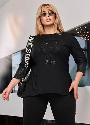 Брючный батальный женский костюм из креп-дайвинга кофта и брюки размеры батал8 фото