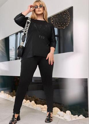 Брючный батальный женский костюм из креп-дайвинга кофта и брюки размеры батал7 фото