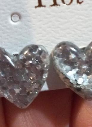 Клипсы серьги сережки (без прокола) металл пр-во корея сердечко сердце бело серый перламутр hot