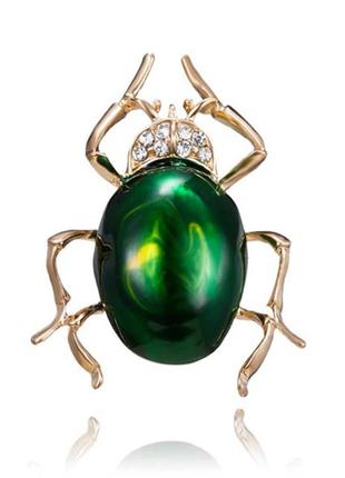 Брошь брошка значок металл и эмаль зеленый жук жучок скарабей