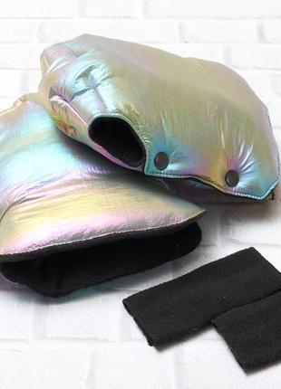 Муфта рукавички раздельные, на коляску / санки, универсальная, для рук, черный флис (цвет - радужный)