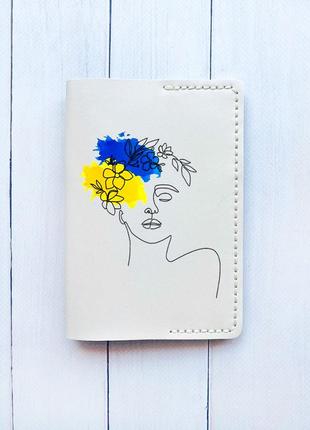 Кожаная обложка на паспорт книжку :: белая молочная (принт 3)