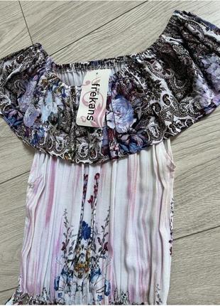 Сукня довга натуральна штапель віскоза відкриті плечі максі сарафан плаття літнє квітковий принт3 фото