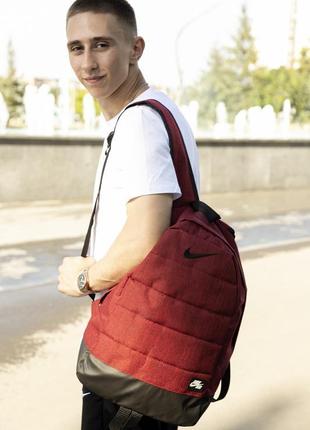Спортивний рюкзак у стилі nike, червоний із чорним (шкіряне дно)4 фото
