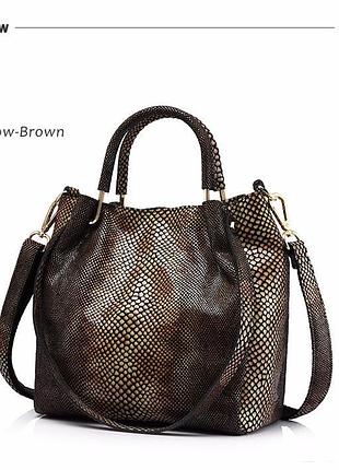 Сумка из натуральной кожи женская золотой питон