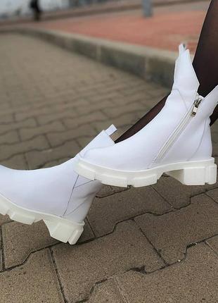 Дизайнерские ботинки белые вампир кожа осень зима