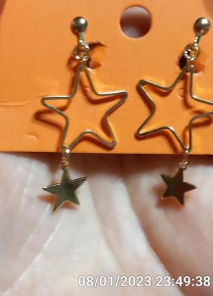 Клипсы серьги сережки (без прокола) пр-во корея золотистый металл звезды