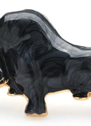Брошь брошка кулон подвеска  металлический крупный бык корова бычок черный эмаль