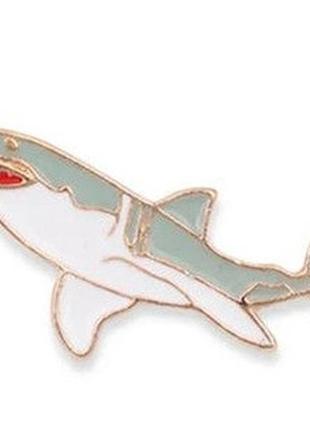 Брошь брошка значок пин серая металлический акула рыба морская