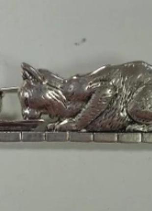 Брошь брошка кошка и котенок пьют из миски серебристый металл 9см!2 фото