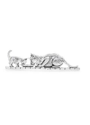 Брошь брошка кошка и котенок пьют из миски серебристый металл 9см!6 фото