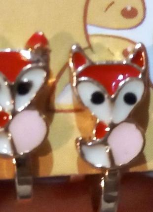 Детские клипсы серьги сережки (без прокола) металл лиса лисичка мордочка