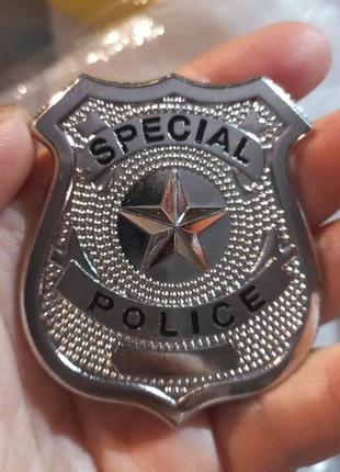 Брошка знак значок метал сріблястий police поліція жетон 6 см офіцер підвіска на пояс