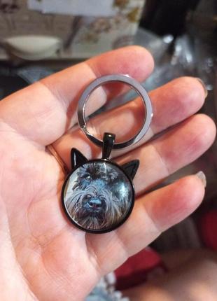 Брелок на ключі круглий пес собака метал і скло ризеншнауцер2 фото