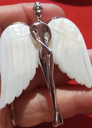 Брошь брошка кулон ангел ангелочек девушка серебристый металл крылья