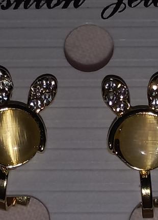Дитячі кліпси сережки сережки (без проколювання) метал круті кролики зайчики опал камінчики