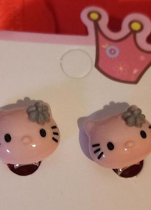 Детские клипсы серьги сережки (без прокола) для принцессы кошка котик китти розовые мордочка