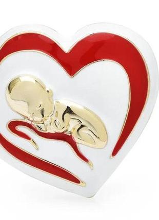 Брошь брошка гинеколог металл и эмаль младенец новорожденный ребенок сердце