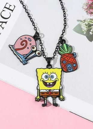 Цепочка черная подвеска кулон домик улитка губка боб спанч боб sponge bob металл