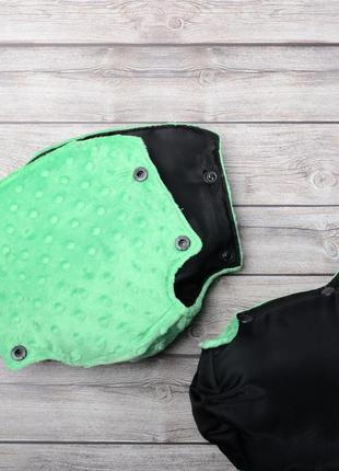 Муфта рукавички роздільні, на коляску / санки, універсальна, для рук, зелений плюш мінкі (колір - чорний)4 фото