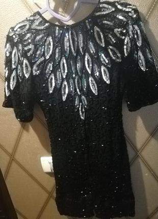 Платье вечернее, коктейльное, бисер, пайетки, блестки, черное, м.