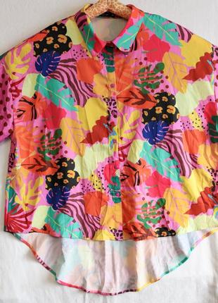 Яркая женская летняя рубашка пляжная гавайская брендовая блуза блузка большой размер shein curve 4xl9 фото