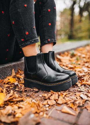 Черевики зимові з хутром dr.martens 2976 chelsea "black" хутро черевики3 фото