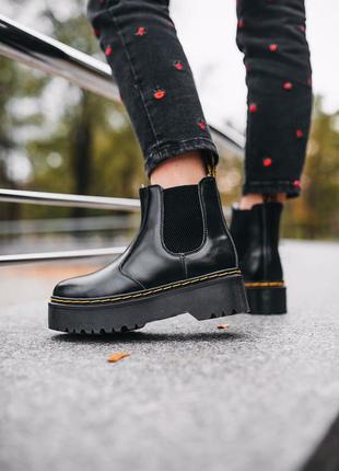 Черевики зимові з хутром dr.martens 2976 chelsea "black" хутро черевики5 фото