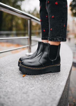 Черевики зимові з хутром dr.martens 2976 chelsea "black" хутро черевики6 фото