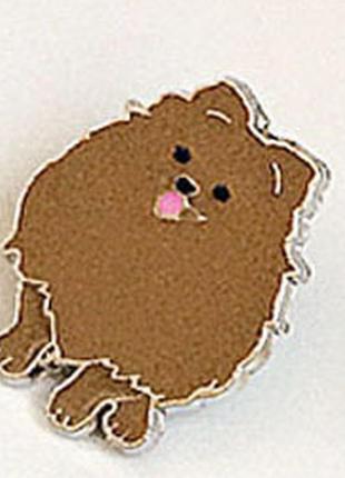 Значок брош пін собака порода шпіц коричневий метал емаль